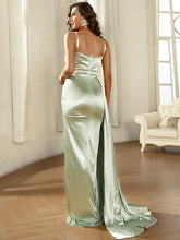 Split Sweetheart Collar Green Satin Prom Dress